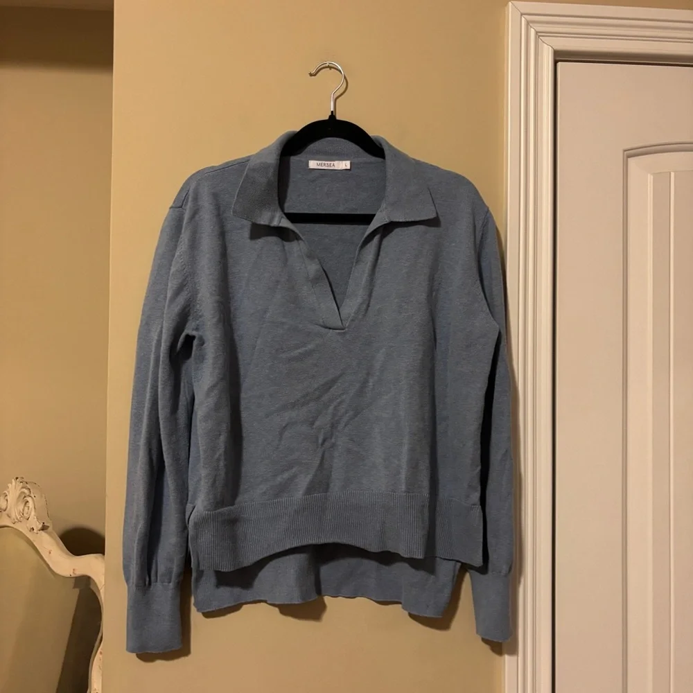 Dusty Blue Collared Sweater - Picture 1 of 6